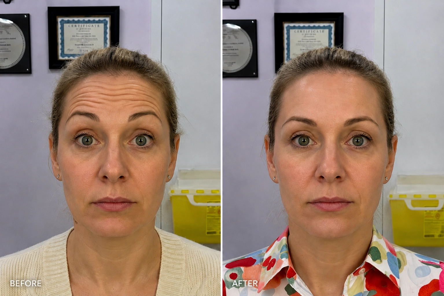 Botox forehead before and after result at Albany Cosmetic and Laser Centre in Edmonton