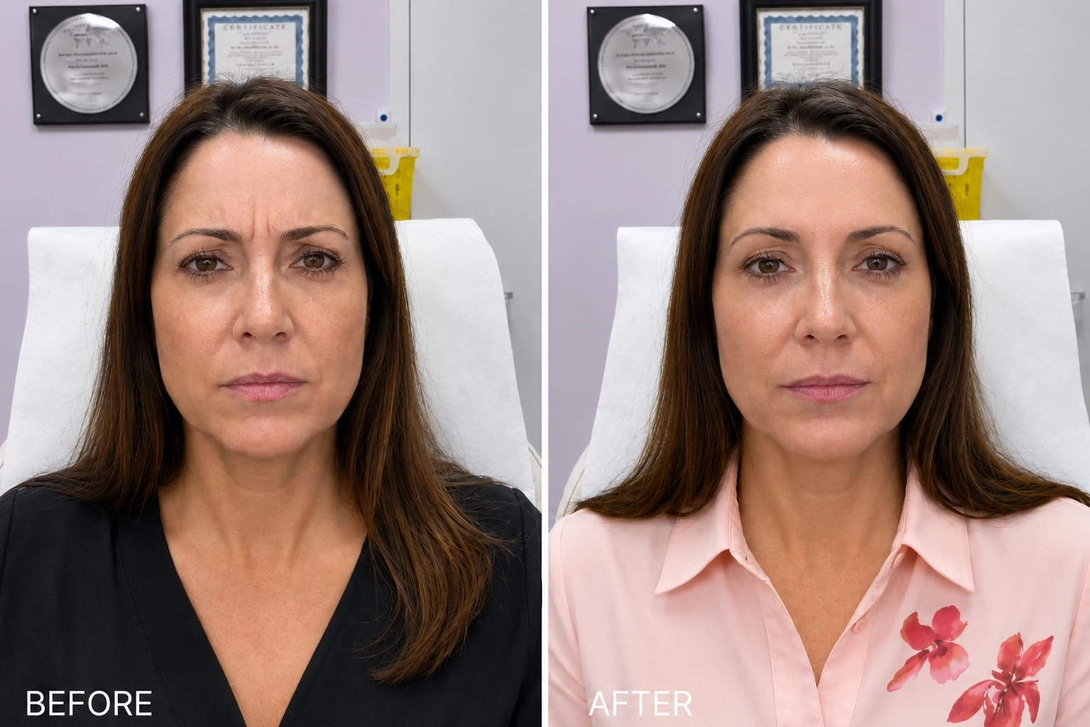 Botox frown lines before and after result at Albany Cosmetic and Laser Centre in Edmonton1